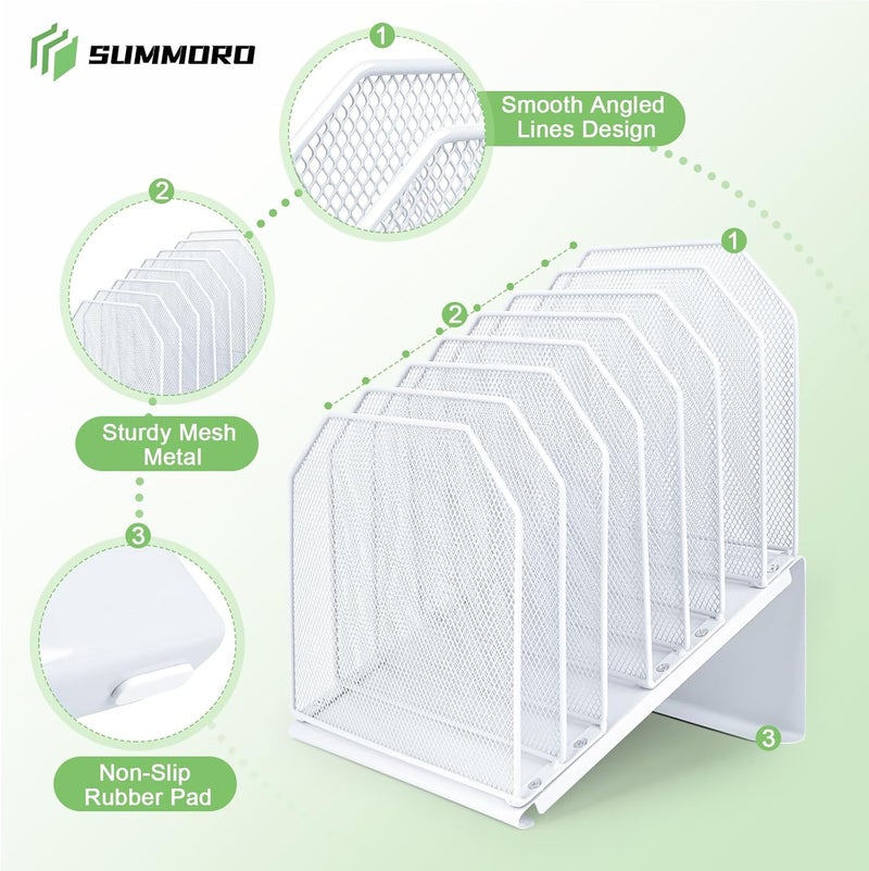 SUMMORE Inclined File Organizer for Desk, 7-Tier Vertical File Folder Holder Office Desk Organizer Metal Rack File Wire Mesh Desktop Document Sorter for Office School Classroom Home (White) - Image 5